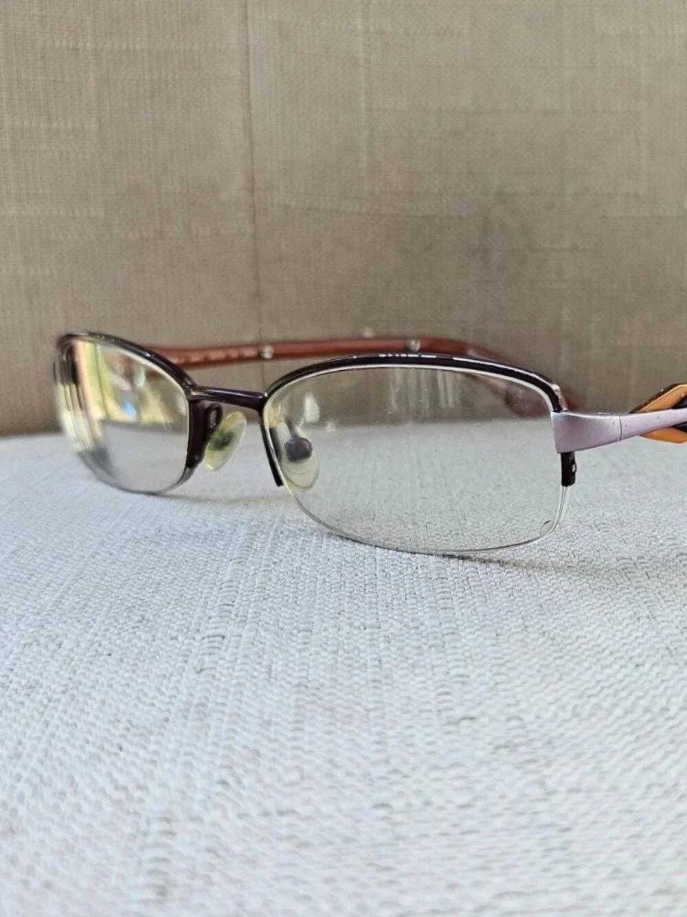 Morel France Women Eyeglasses Frame Brown/Orange/Lilac Tone Half Rim Glasses